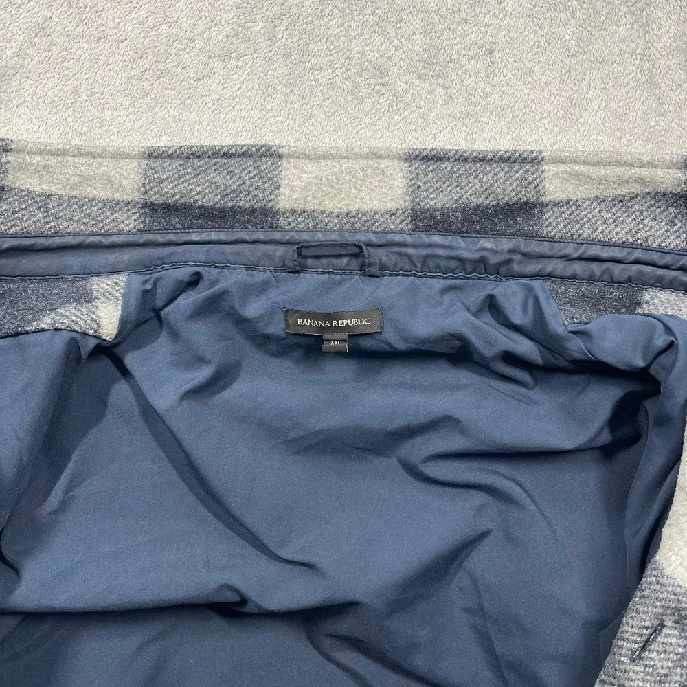 Banana Republic Jacket Mens XXL Grey Blue Buffalo Plaid Wool Blend Shacket READ